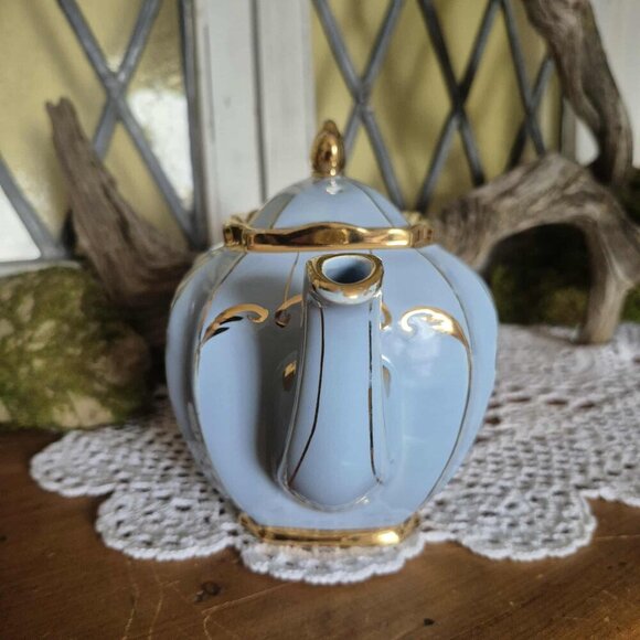 SADLER 30s Vintage Blue Cube Teapot with 24KT Gold Birds - Picture 4 of 15